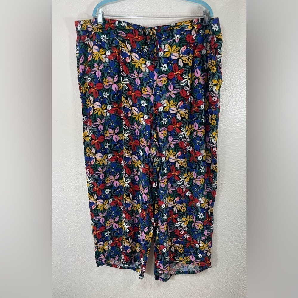 Eloquii Vibrant Floral Wide Leg Relaxed Fit Pull On Pants Women’s Plus Size